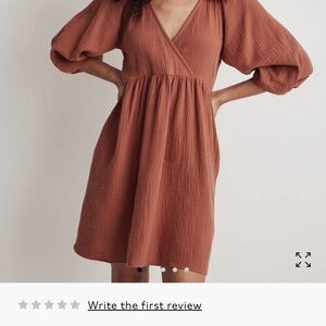 Madewell Orange Sundress with V-Neck and Bishop Sleeves